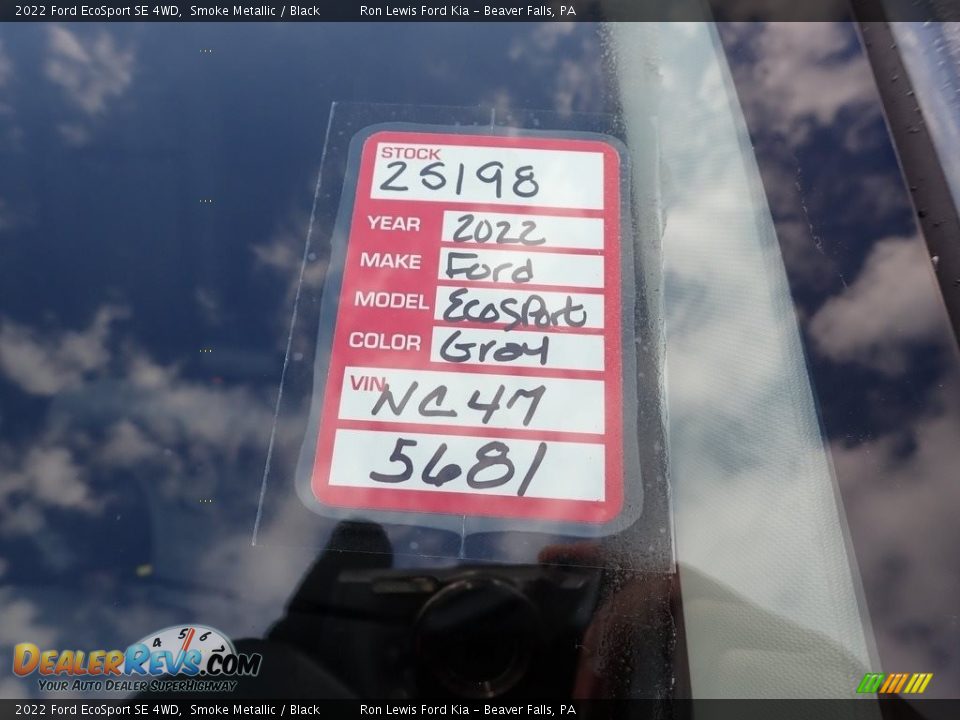 2022 Ford EcoSport SE 4WD Smoke Metallic / Black Photo #20