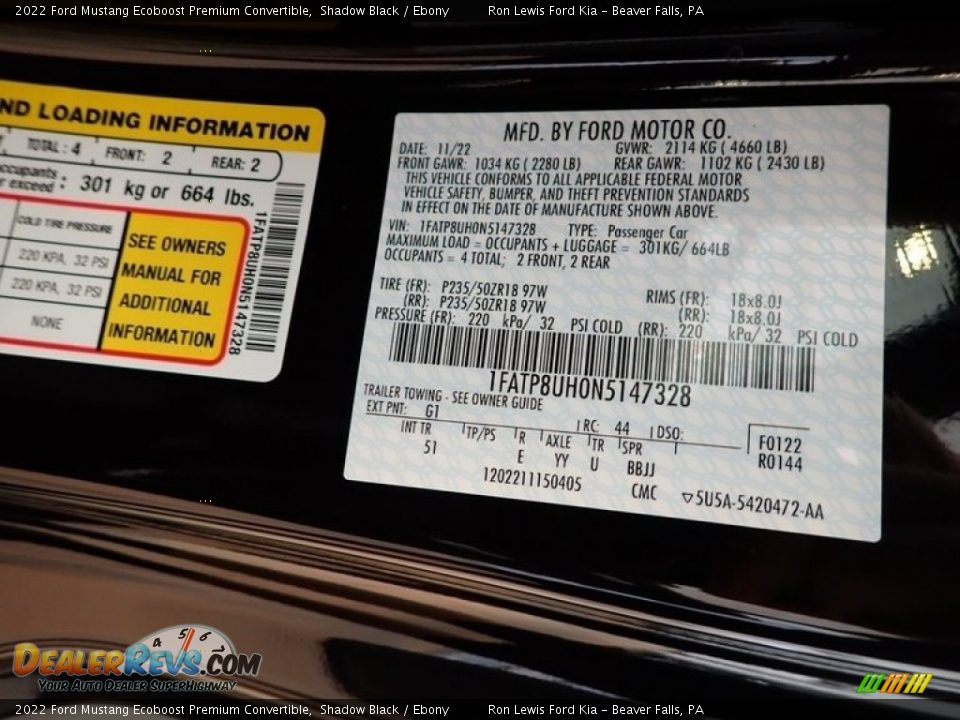 2022 Ford Mustang Ecoboost Premium Convertible Shadow Black / Ebony Photo #25