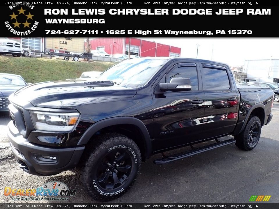 2021 Ram 1500 Rebel Crew Cab 4x4 Diamond Black Crystal Pearl / Black Photo #1