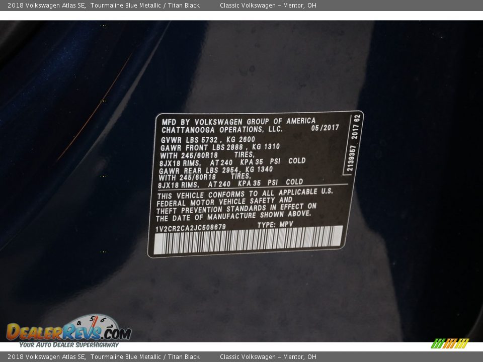 2018 Volkswagen Atlas SE Tourmaline Blue Metallic / Titan Black Photo #22