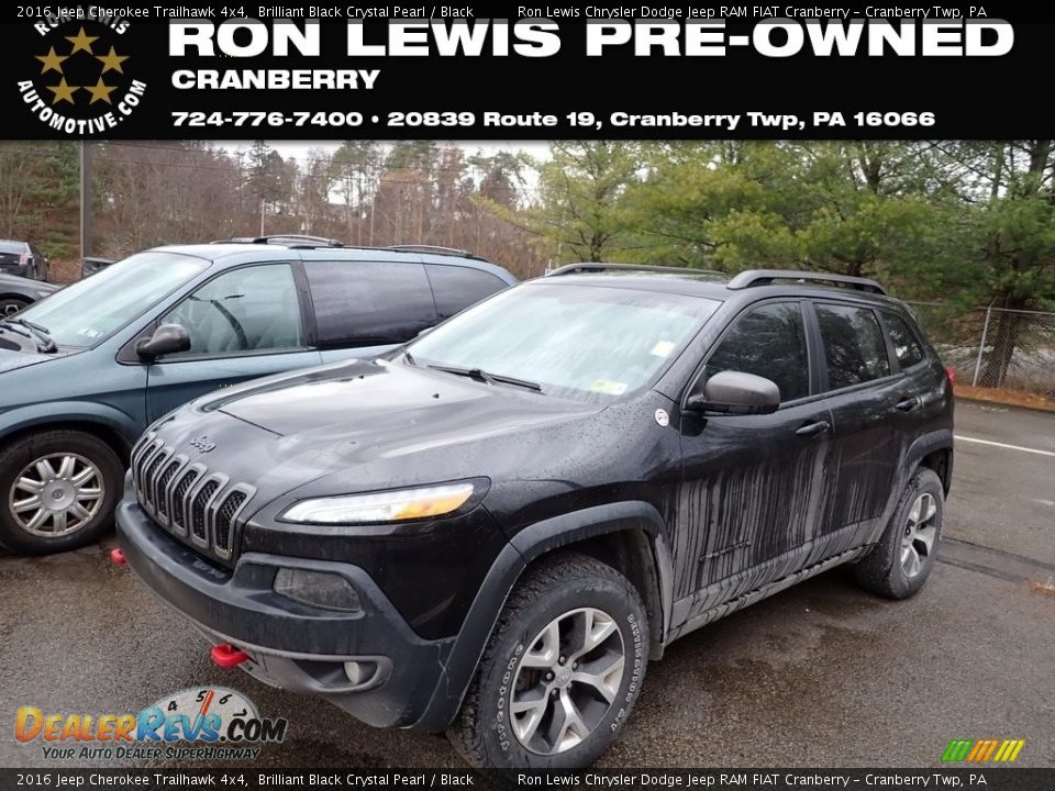 2016 Jeep Cherokee Trailhawk 4x4 Brilliant Black Crystal Pearl / Black Photo #1