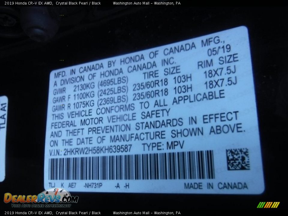 2019 Honda CR-V EX AWD Crystal Black Pearl / Black Photo #35