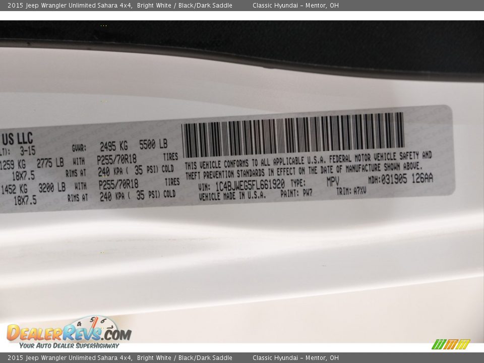 2015 Jeep Wrangler Unlimited Sahara 4x4 Bright White / Black/Dark Saddle Photo #19