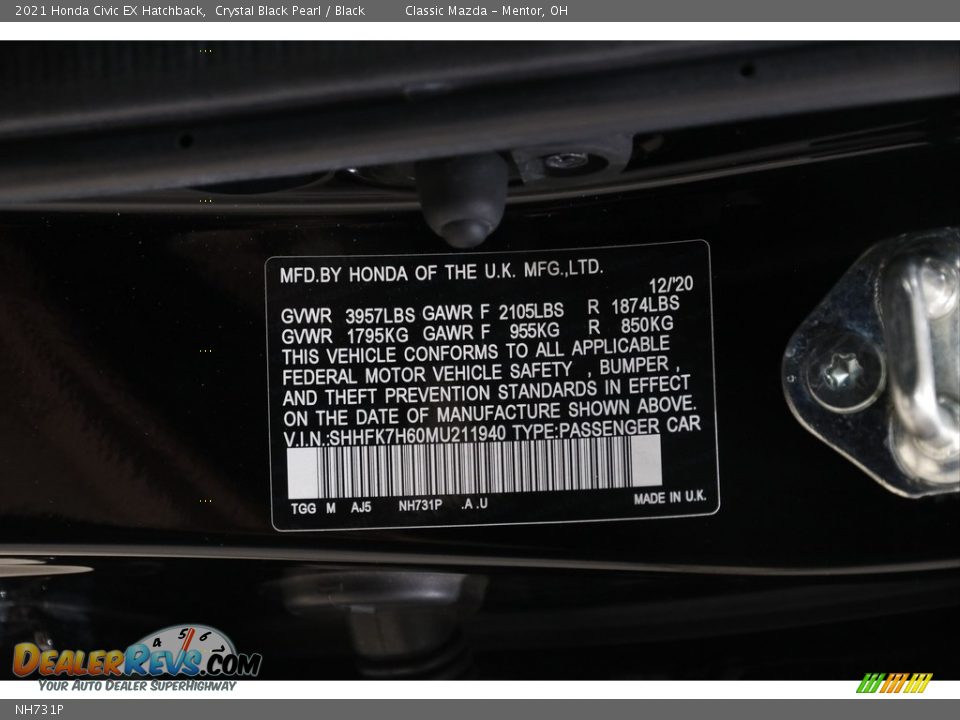 Honda Color Code NH731P Crystal Black Pearl