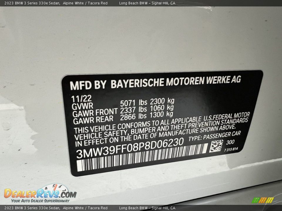 2023 BMW 3 Series 330e Sedan Alpine White / Tacora Red Photo #22