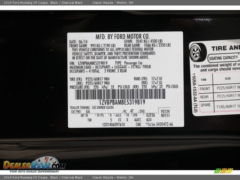 2014 Ford Mustang V6 Coupe Black / Charcoal Black Photo #20