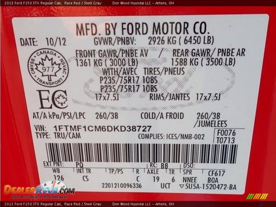 2013 Ford F150 STX Regular Cab Race Red / Steel Gray Photo #34