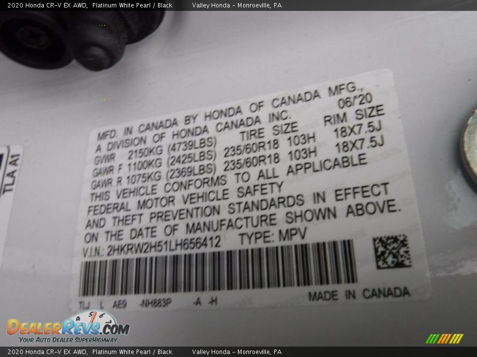 2020 Honda CR-V EX AWD Platinum White Pearl / Black Photo #31