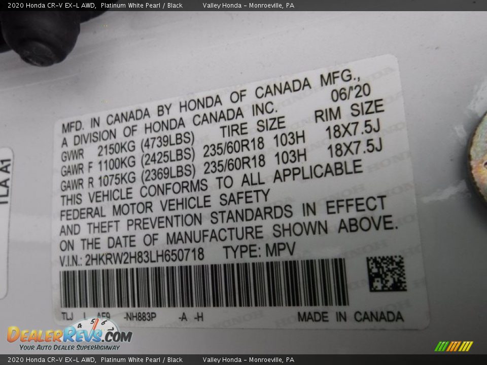 2020 Honda CR-V EX-L AWD Platinum White Pearl / Black Photo #34