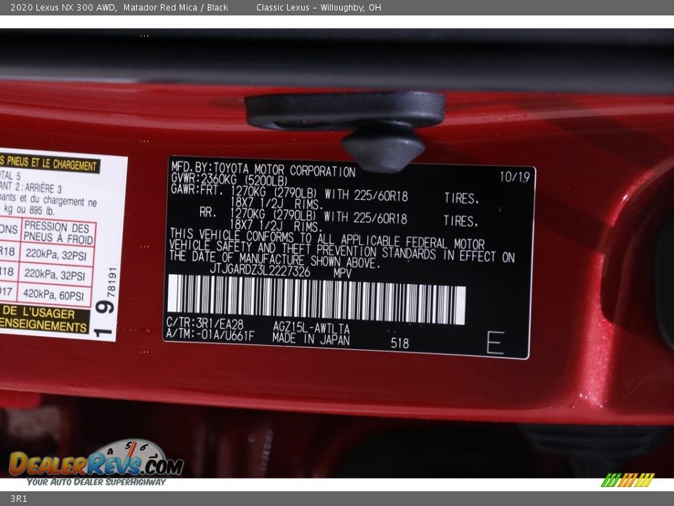 Lexus Color Code 3R1 Matador Red Mica