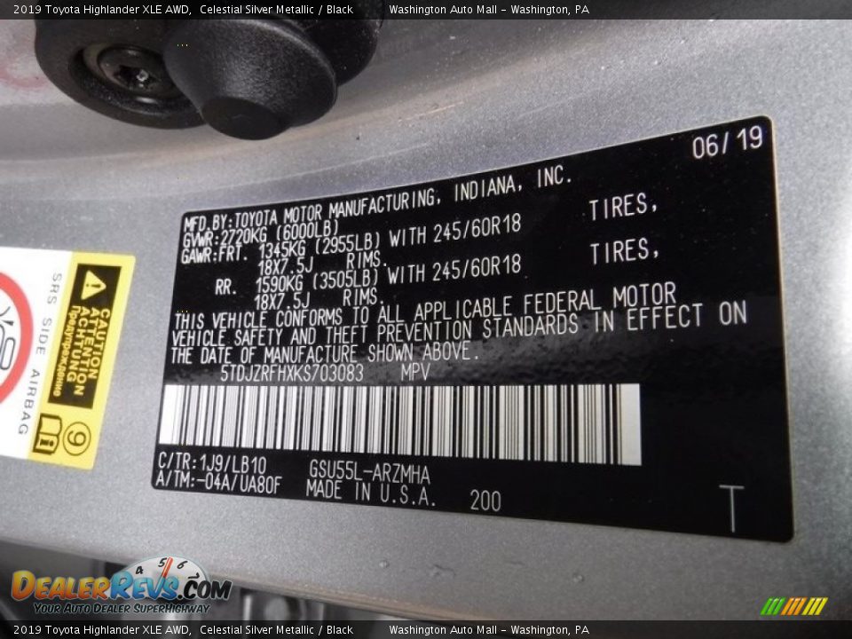 2019 Toyota Highlander XLE AWD Celestial Silver Metallic / Black Photo #35