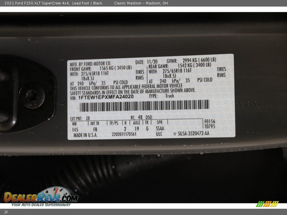 Ford Color Code JX Lead Foot