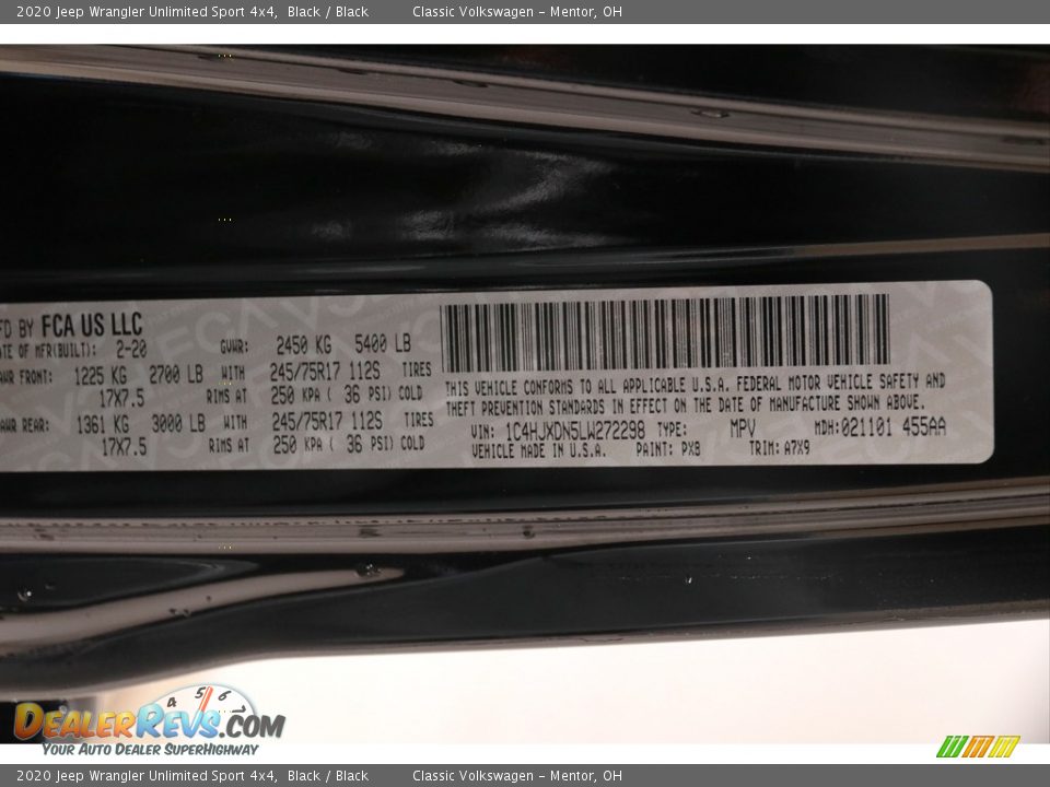 2020 Jeep Wrangler Unlimited Sport 4x4 Black / Black Photo #21
