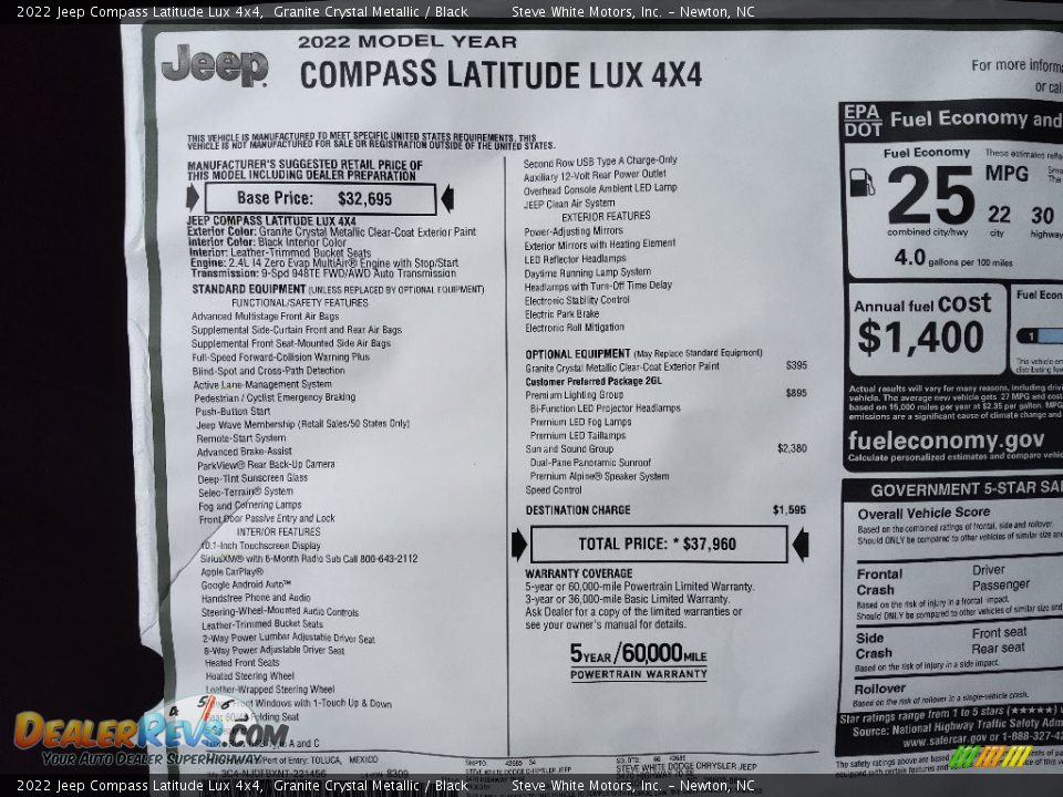 2022 Jeep Compass Latitude Lux 4x4 Window Sticker Photo #29