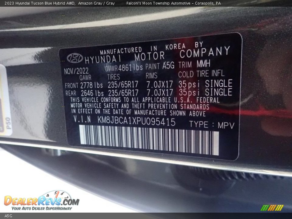 Hyundai Color Code A5G Amazon Gray
