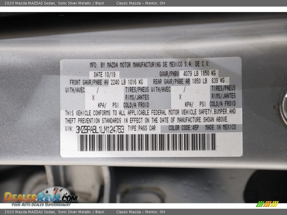 2020 Mazda MAZDA3 Sedan Sonic Silver Metallic / Black Photo #20