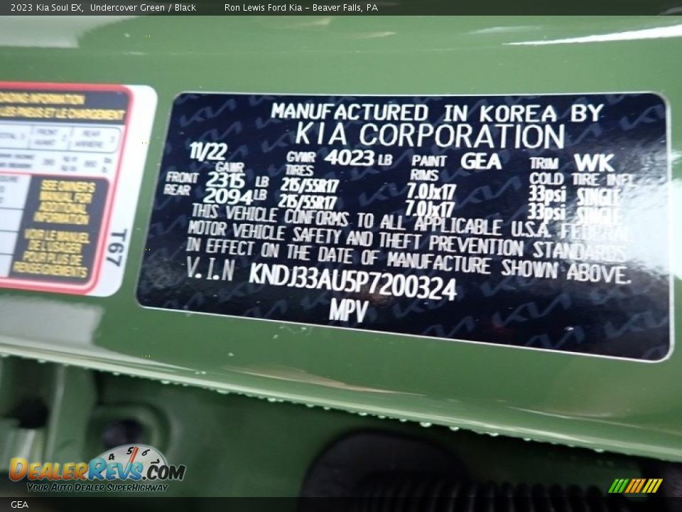 Kia Color Code GEA Undercover Green