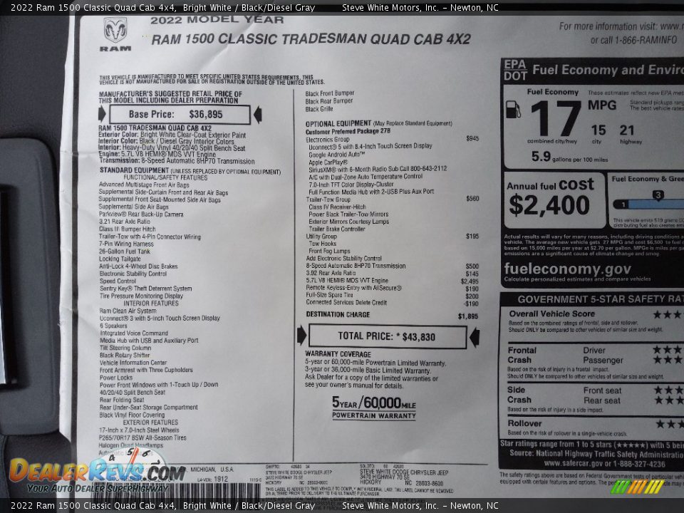 2022 Ram 1500 Classic Quad Cab 4x4 Window Sticker Photo #26
