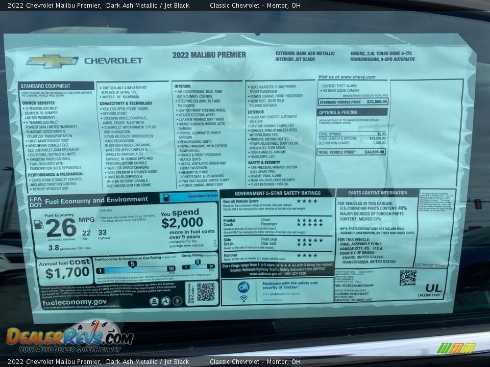 2022 Chevrolet Malibu Premier Window Sticker Photo #8