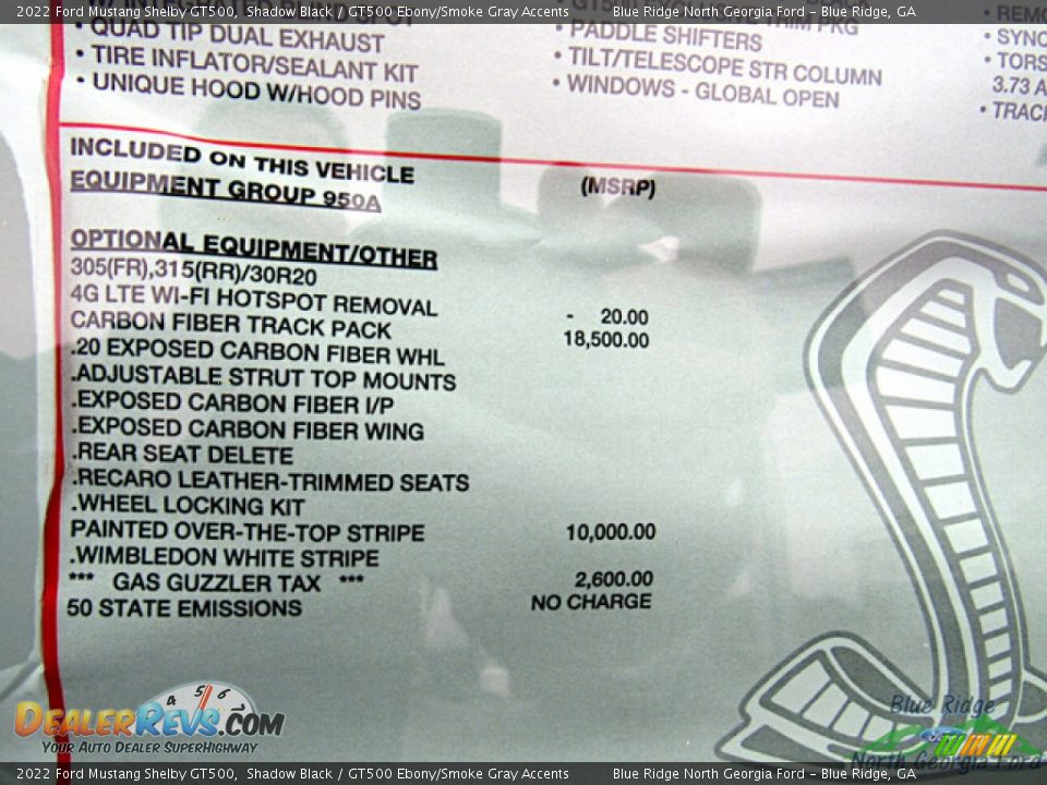 2022 Ford Mustang Shelby GT500 Window Sticker Photo #30
