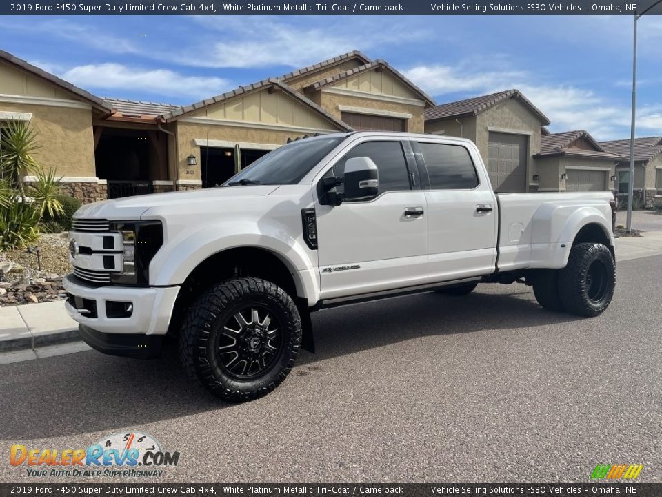 2019 Ford F450 Super Duty Limited Crew Cab 4x4 White Platinum Metallic Tri-Coat / Camelback Photo #1