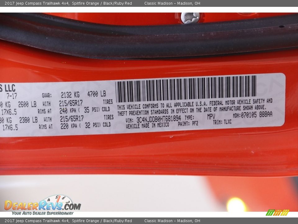 2017 Jeep Compass Trailhawk 4x4 Spitfire Orange / Black/Ruby Red Photo #23