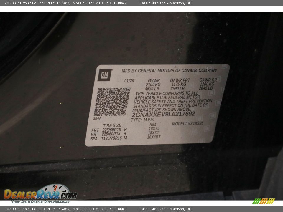 2020 Chevrolet Equinox Premier AWD Mosaic Black Metallic / Jet Black Photo #22