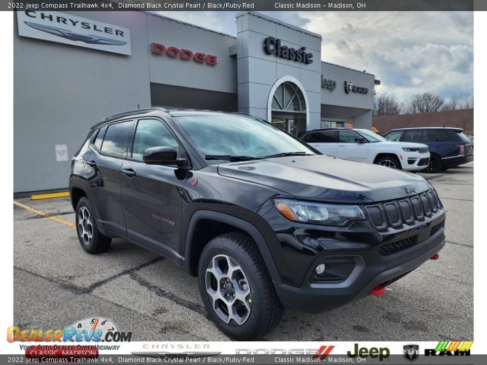 2022 Jeep Compass Trailhawk 4x4 Diamond Black Crystal Pearl / Black/Ruby Red Photo #1