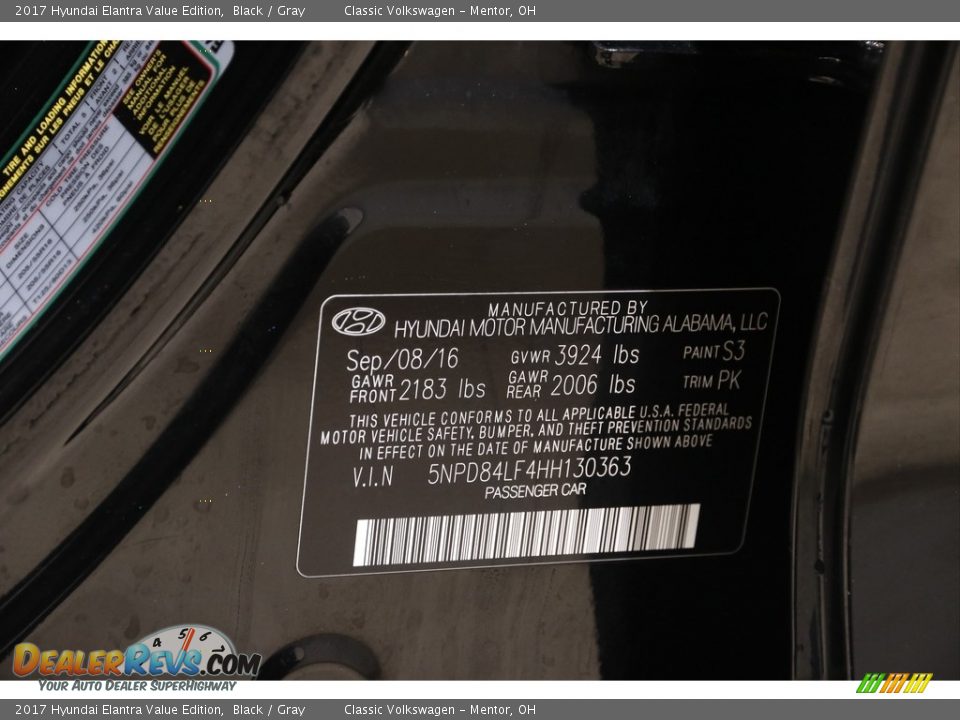 2017 Hyundai Elantra Value Edition Black / Gray Photo #20