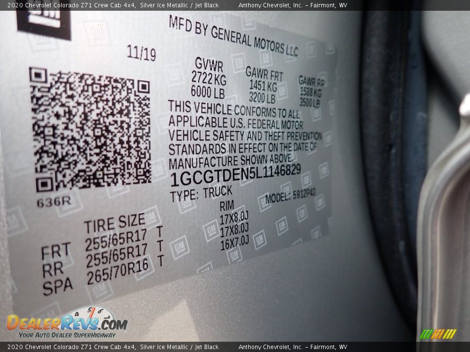 2020 Chevrolet Colorado Z71 Crew Cab 4x4 Silver Ice Metallic / Jet Black Photo #15