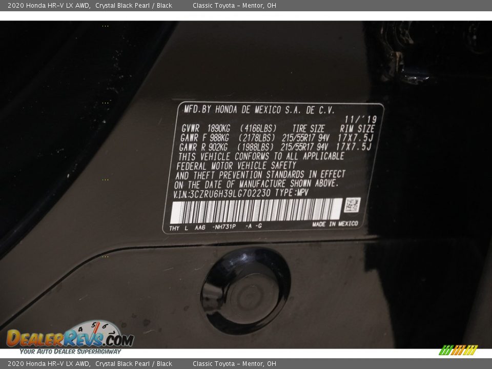 2020 Honda HR-V LX AWD Crystal Black Pearl / Black Photo #20