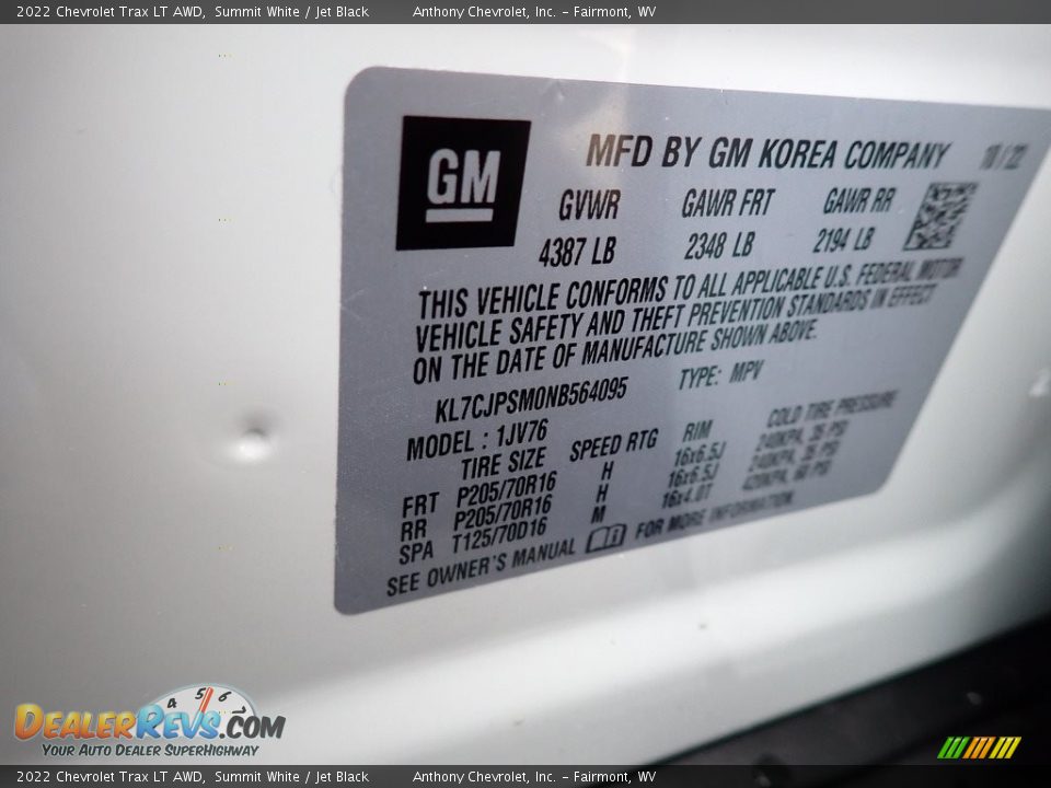 2022 Chevrolet Trax LT AWD Summit White / Jet Black Photo #15
