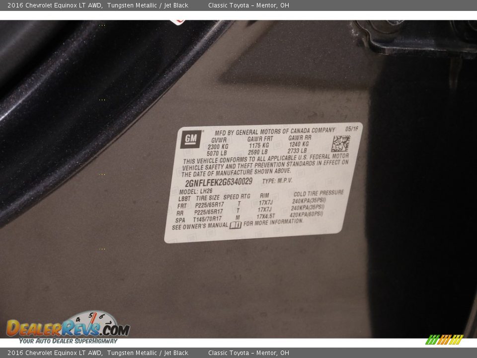 2016 Chevrolet Equinox LT AWD Tungsten Metallic / Jet Black Photo #21