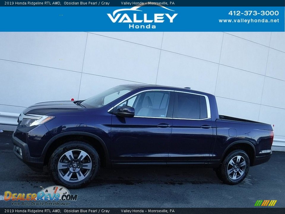 2019 Honda Ridgeline RTL AWD Obsidian Blue Pearl / Gray Photo #2