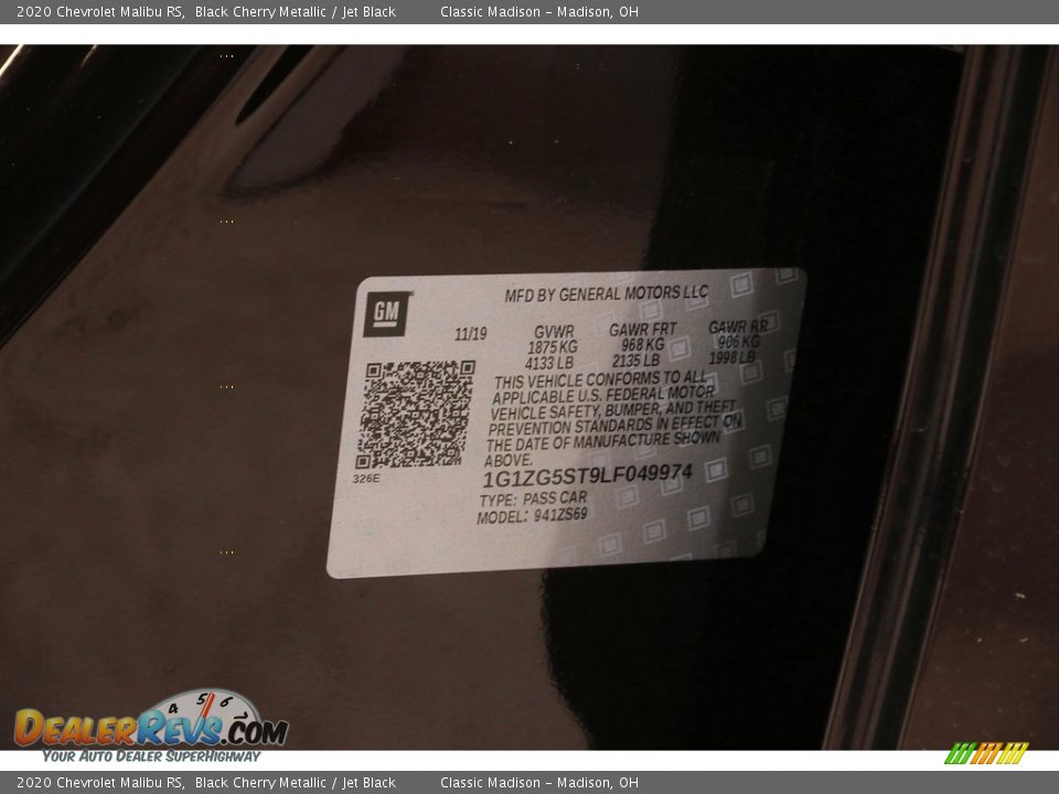 2020 Chevrolet Malibu RS Black Cherry Metallic / Jet Black Photo #5