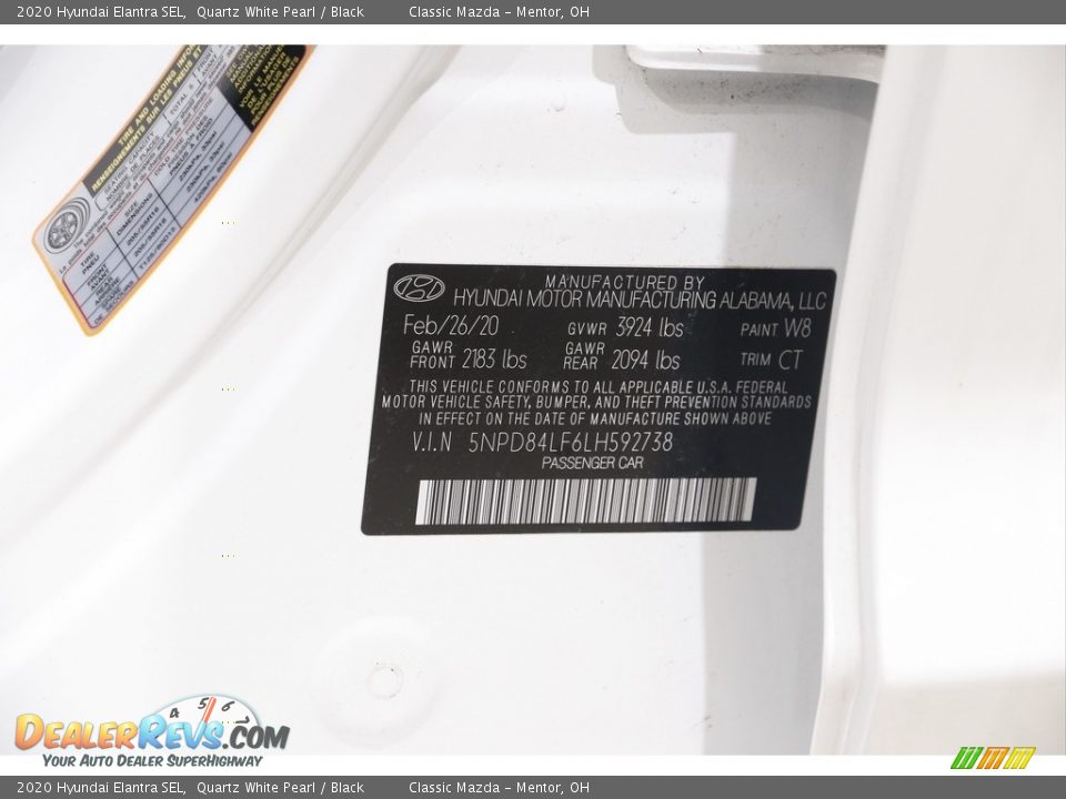 2020 Hyundai Elantra SEL Quartz White Pearl / Black Photo #20