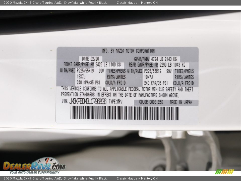 2020 Mazda CX-5 Grand Touring AWD Snowflake White Pearl / Black Photo #22