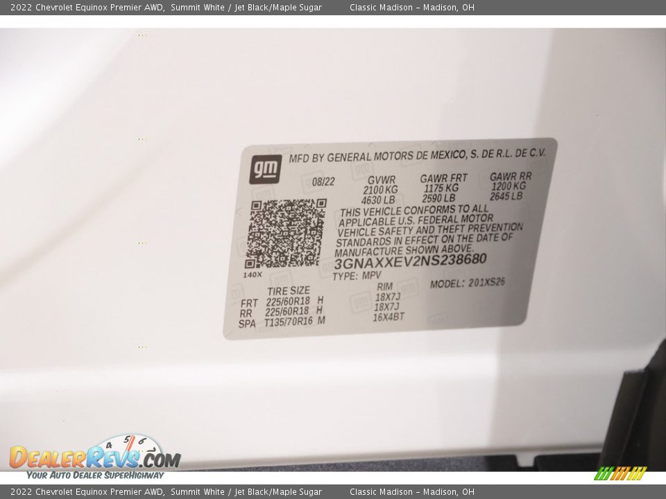 2022 Chevrolet Equinox Premier AWD Summit White / Jet Black/Maple Sugar Photo #24