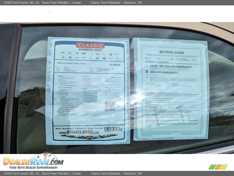 2008 Ford Fusion SEL V6 Dune Pearl Metallic / Camel Photo #15