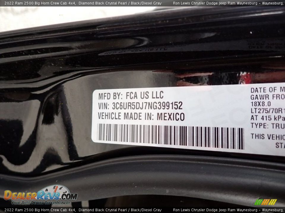 2022 Ram 2500 Big Horn Crew Cab 4x4 Diamond Black Crystal Pearl / Black/Diesel Gray Photo #15