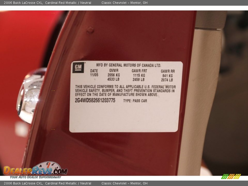 2006 Buick LaCrosse CXL Cardinal Red Metallic / Neutral Photo #16