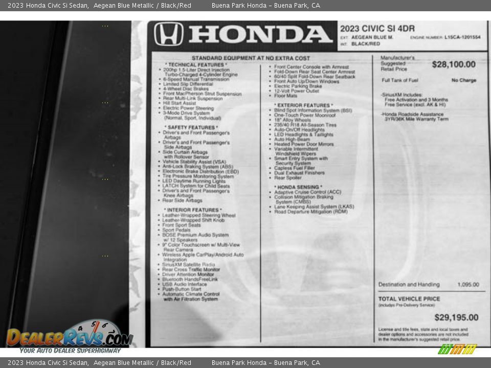 2023 Honda Civic Si Sedan Window Sticker Photo #36