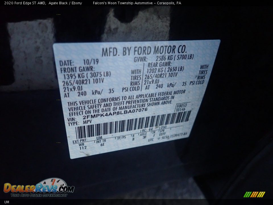 Ford Color Code UM Agate Black