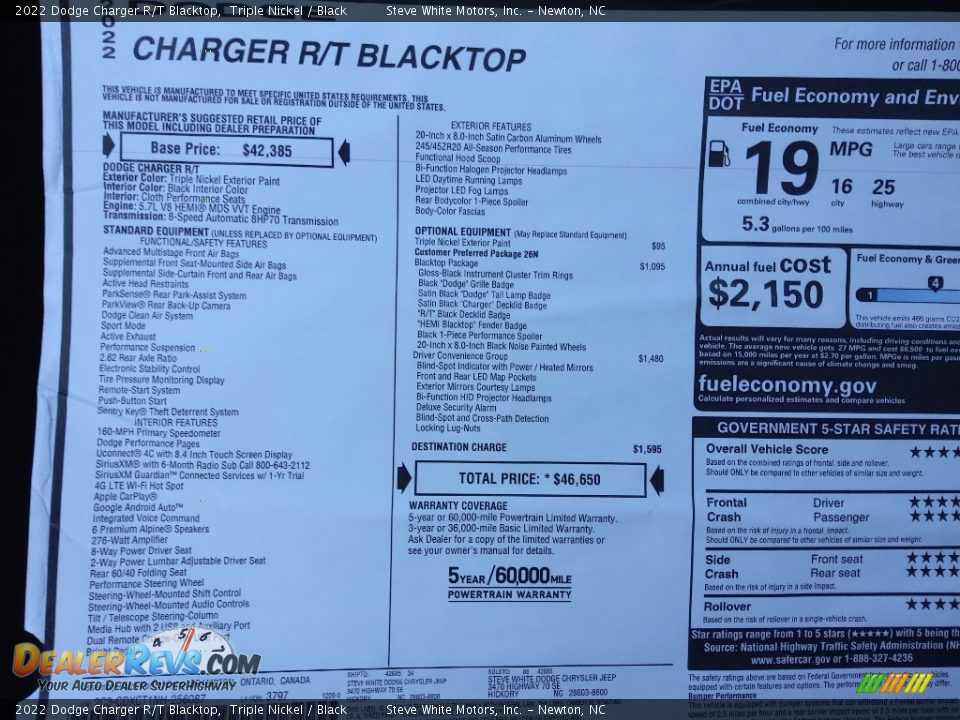 2022 Dodge Charger R/T Blacktop Window Sticker Photo #26