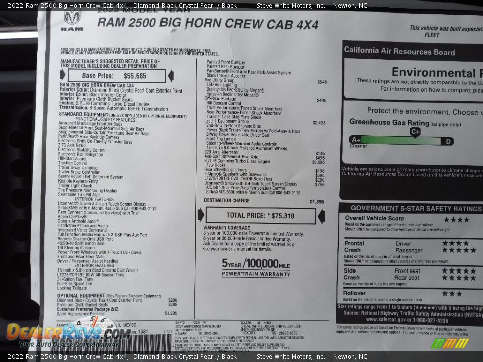 2022 Ram 2500 Big Horn Crew Cab 4x4 Window Sticker Photo #32