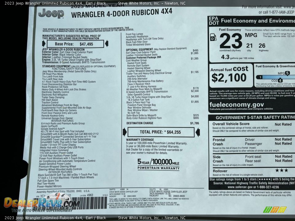 2023 Jeep Wrangler Unlimited Rubicon 4x4 Window Sticker Photo #29