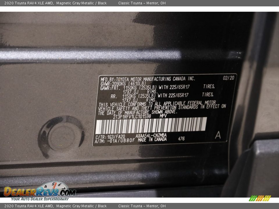 2020 Toyota RAV4 XLE AWD Magnetic Gray Metallic / Black Photo #20