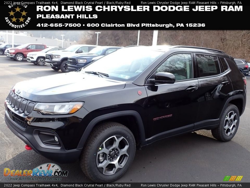 2022 Jeep Compass Trailhawk 4x4 Diamond Black Crystal Pearl / Black/Ruby Red Photo #1