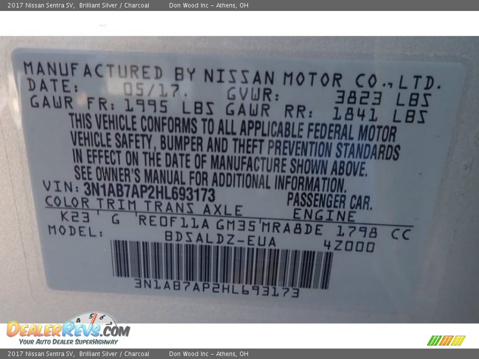 2017 Nissan Sentra SV Brilliant Silver / Charcoal Photo #36