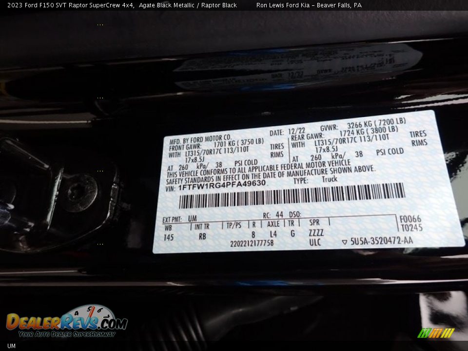 Ford Color Code UM Agate Black Metallic